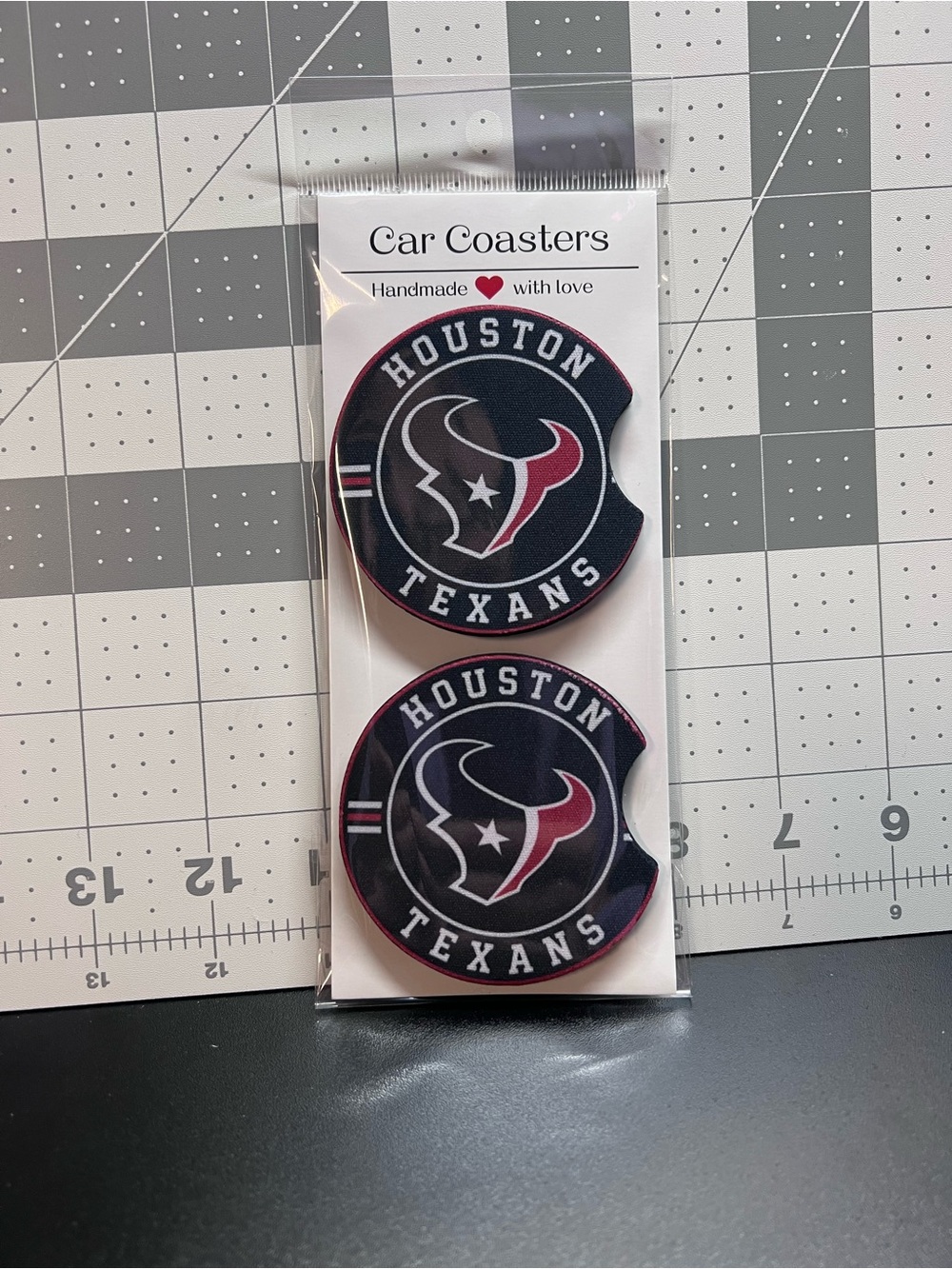 Houston Texans Car Coasters - Black/Red - Handmade